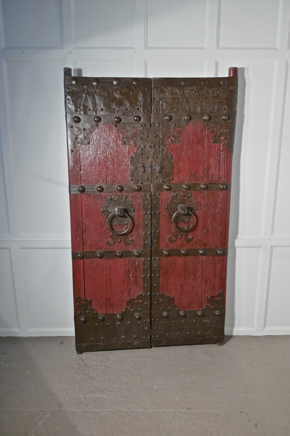 18th Century Heavy Painted Oak and Iron Oriental Doors View III