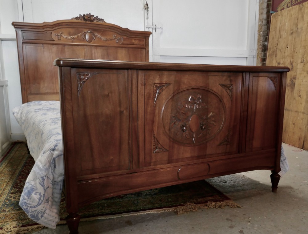 French Carved Walnut Double Bed View IV