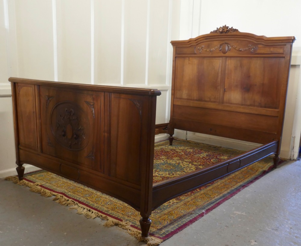 French Carved Walnut Double Bed View VI