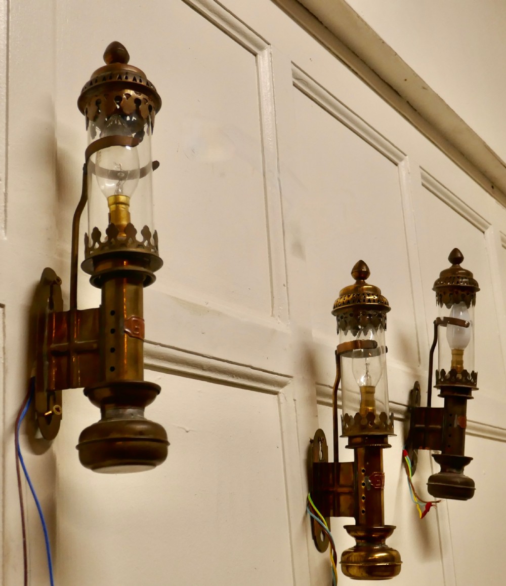 3 Pullman Style Brass Lamps, Railway Carriage Wall Lights