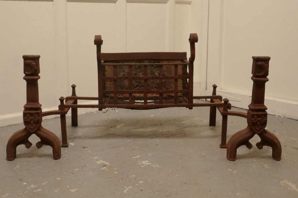 A Large Inglenook Fire Grate set on Andirons View II