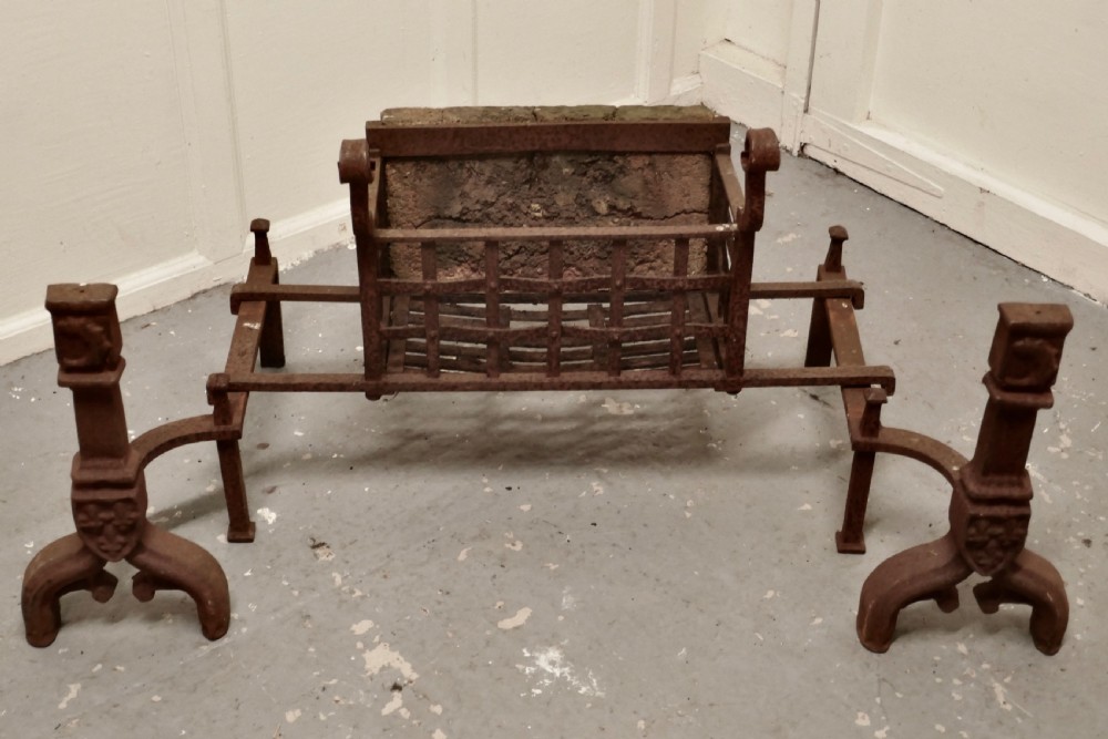 A Large Inglenook Fire Grate set on Andirons View III