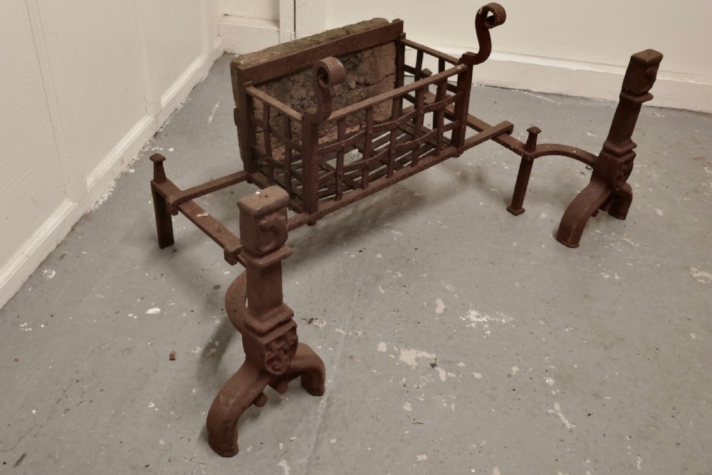 A Large Inglenook Fire Grate set on Andirons View VI