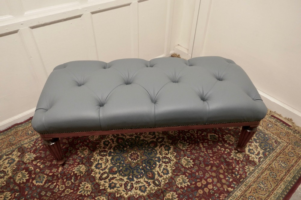 Large Deeply Buttoned Chesterfield Leather Library Stool   View II