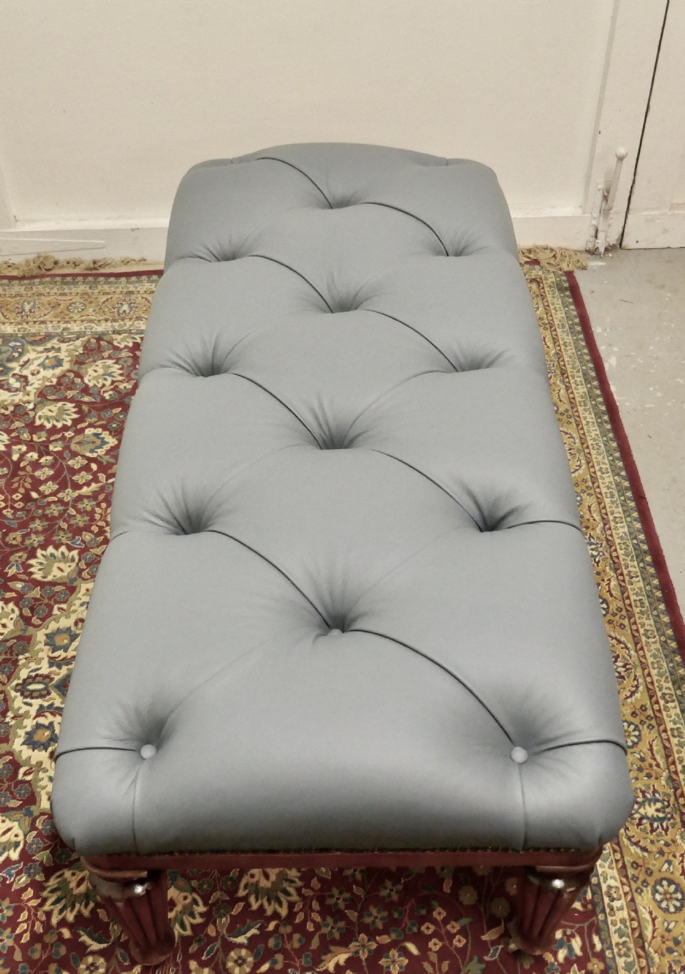 Large Deeply Buttoned Chesterfield Leather Library Stool   View V