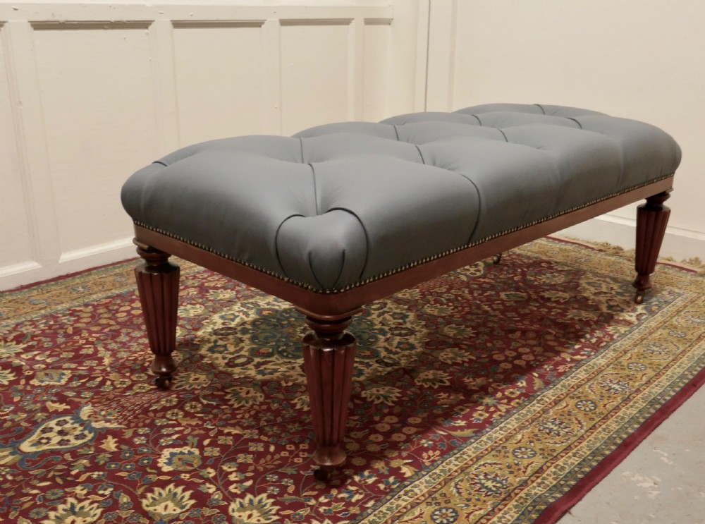 Large Deeply Buttoned Chesterfield Leather Library Stool   View VI