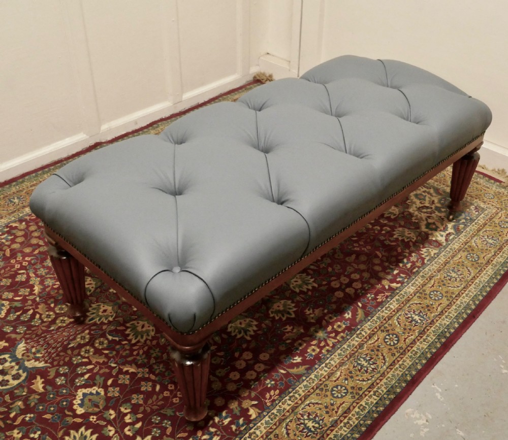 Large Deeply Buttoned Chesterfield Leather Library Stool   View VII