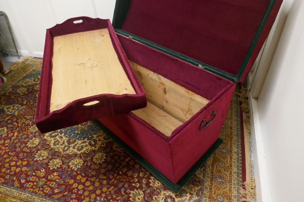 A Large European upholstered Pine Dome Top Chest   View VII