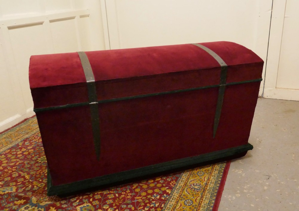 A Large European upholstered Pine Dome Top Chest   View VIII