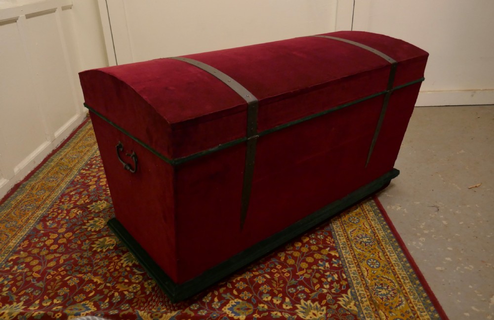 A Large European upholstered Pine Dome Top Chest   View IX