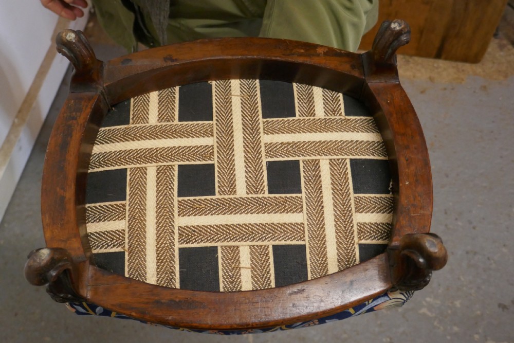 Victorian Mahogany Foot Stool Upholstered in Strawberry Thief  by William Morris   View IV