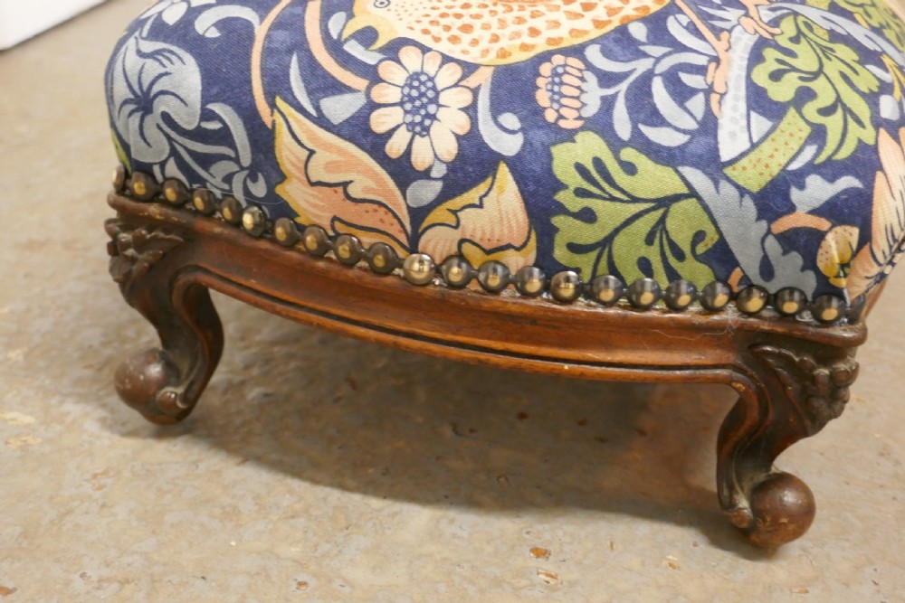 Victorian Mahogany Foot Stool Upholstered in Strawberry Thief  by William Morris   View V
