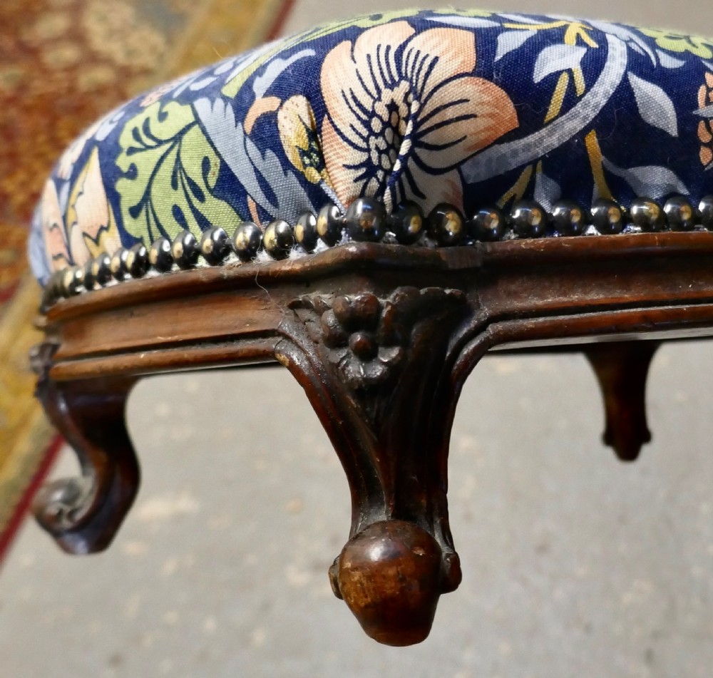 Victorian Mahogany Foot Stool Upholstered in Strawberry Thief  by William Morris   View VII