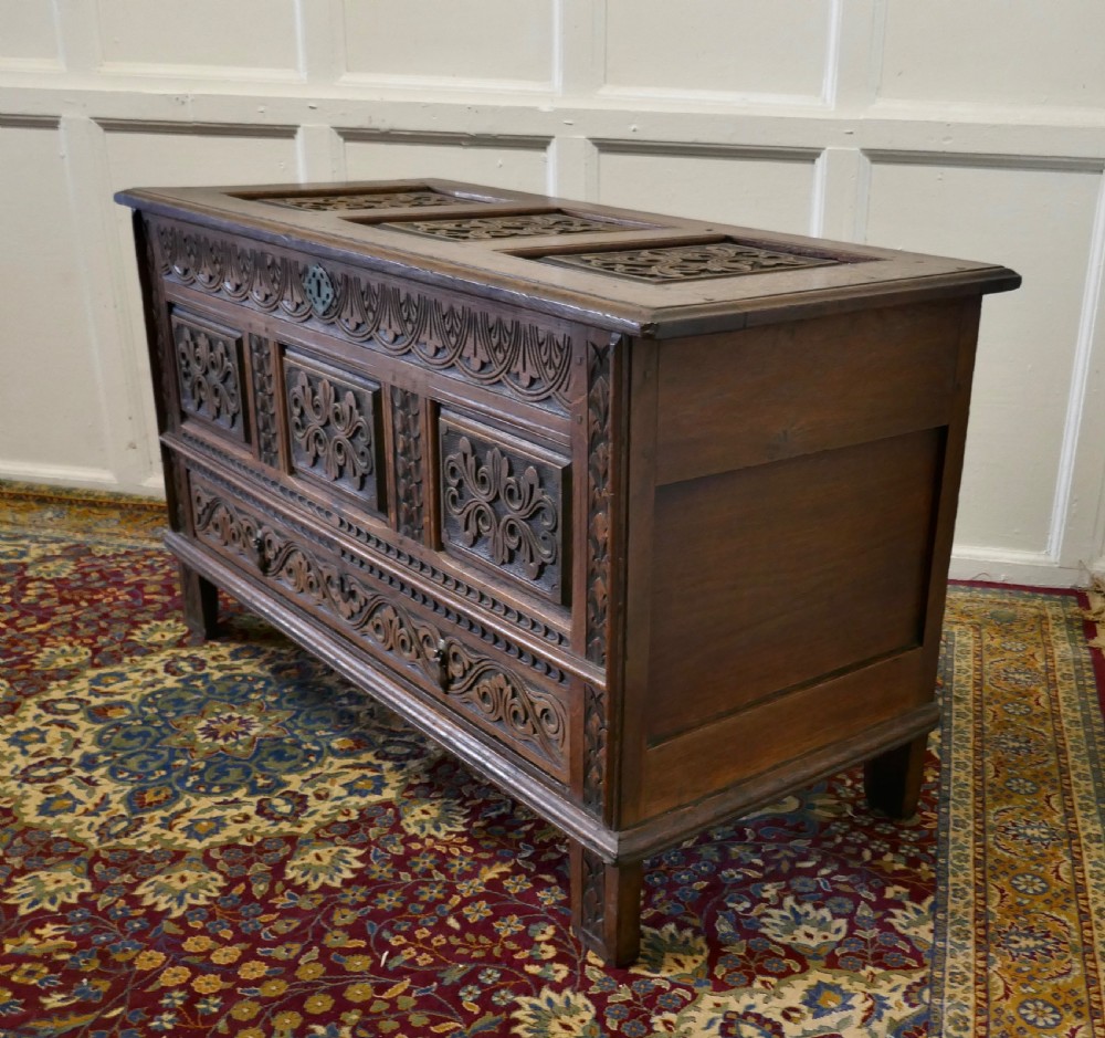 Beautiful Carved Oak Mule Chest, Marriage Chest View III