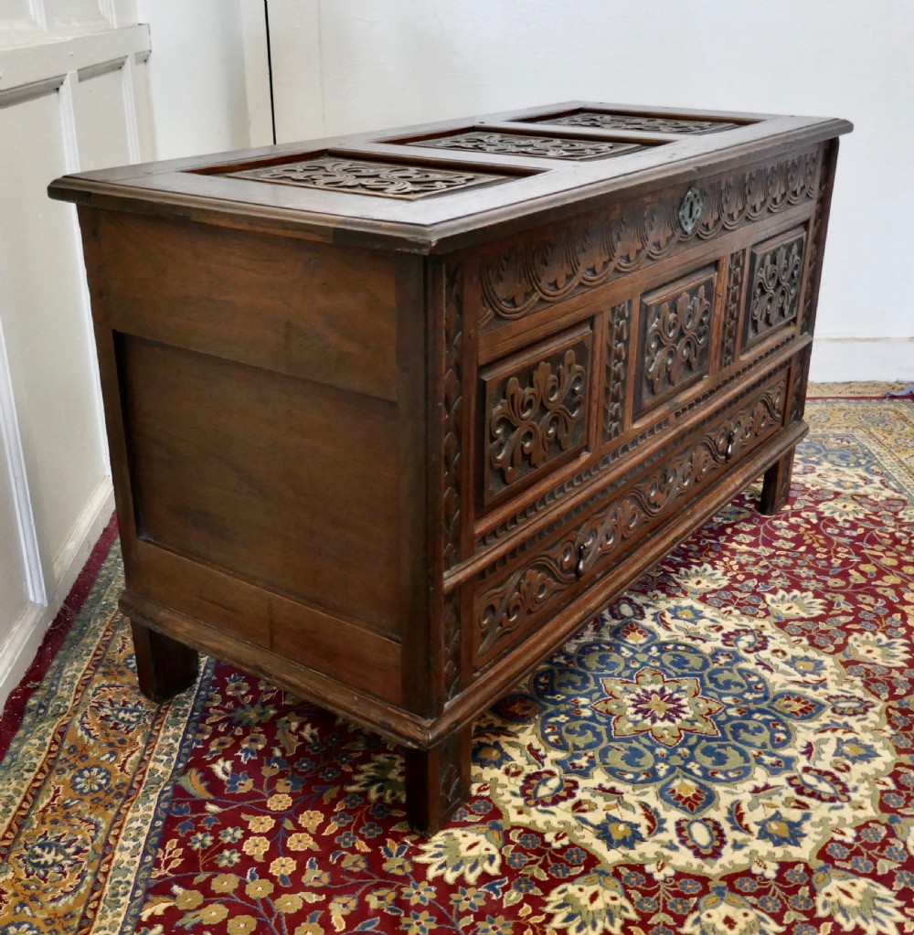 Beautiful Carved Oak Mule Chest, Marriage Chest View IV