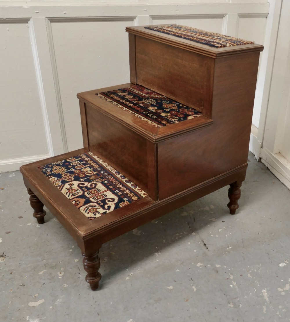  Early Victorian Library Steps or 3 Step Commode on Turned Legs