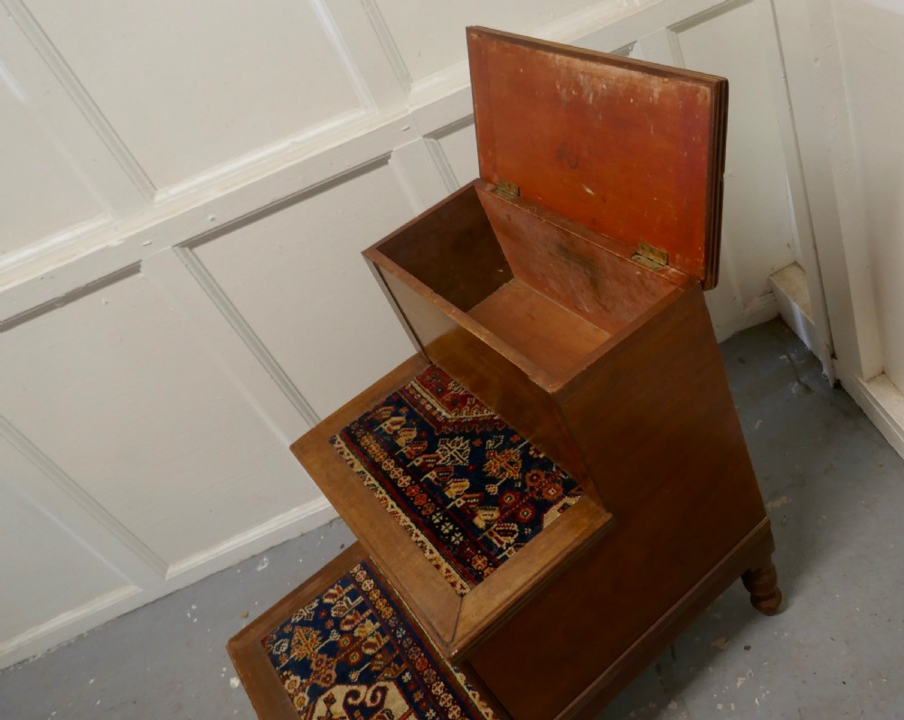  Early Victorian Library Steps or 3 Step Commode on Turned Legs View III