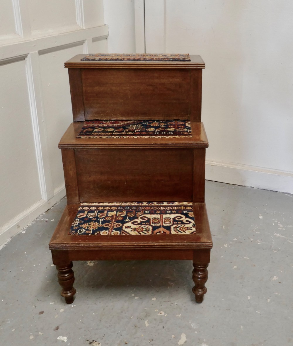  Early Victorian Library Steps or 3 Step Commode on Turned Legs View V