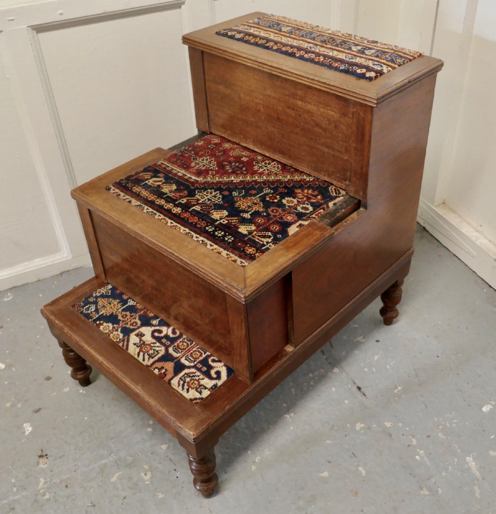 Early Victorian Library Steps or 3 Step Commode on Turned Legs View VI