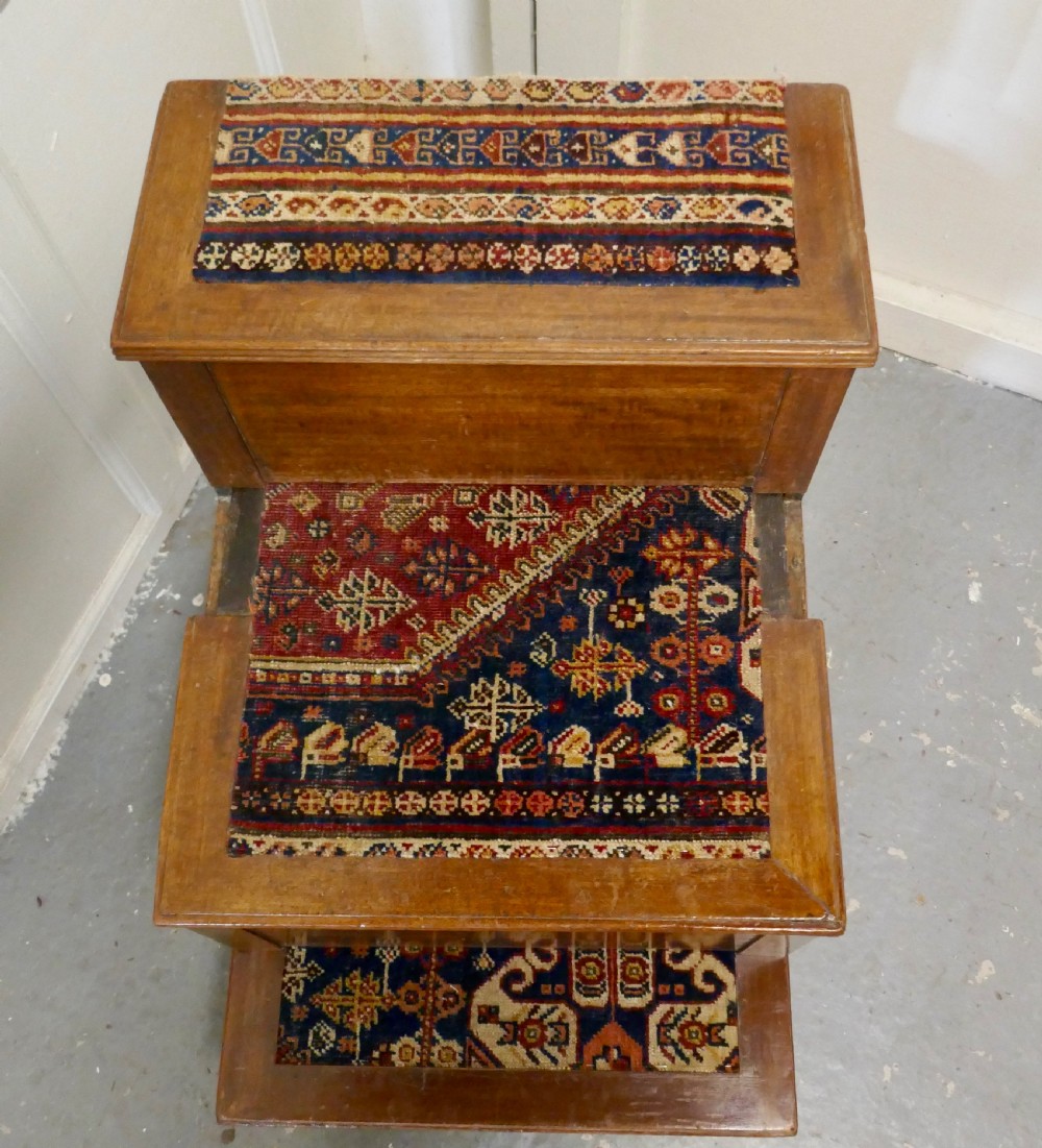  Early Victorian Library Steps or 3 Step Commode on Turned Legs View VII