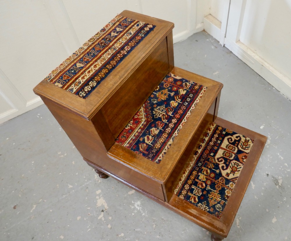  Early Victorian Library Steps or 3 Step Commode on Turned Legs View IX