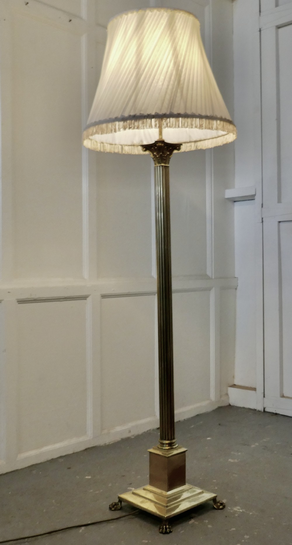 Fluted Brass Column Floor Lamp, Brass Standard Lamp   