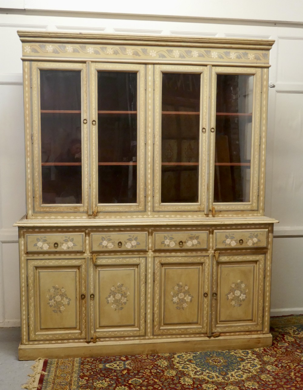 Large Regency Style Hand Painted Glazed Dresser Cupboard