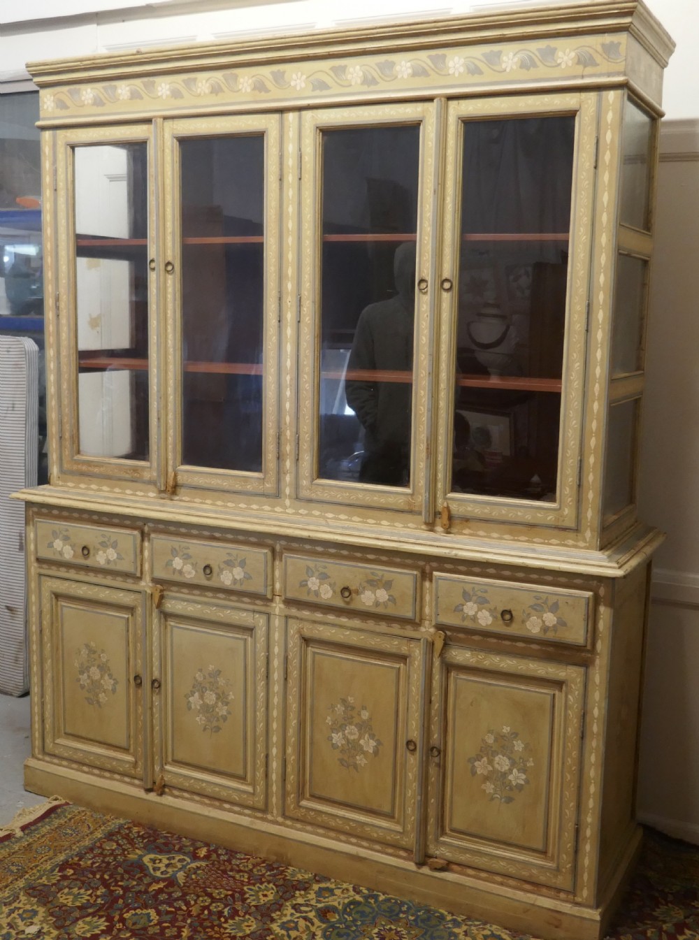 Large Regency Style Hand Painted Glazed Dresser Cupboard View III