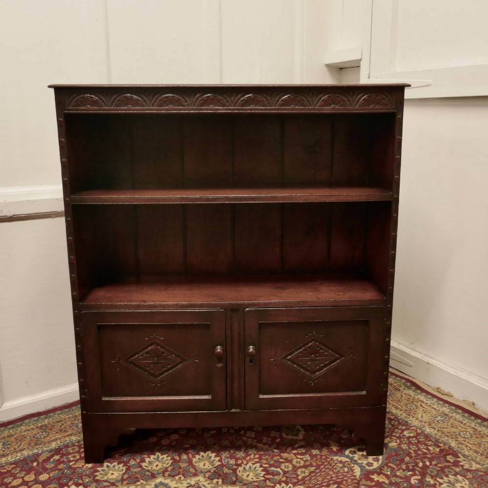 Gothic Carved Country Oak Book Case with Cupboard