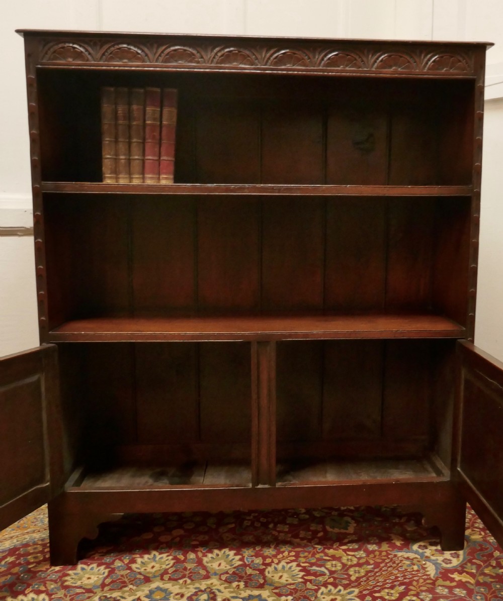 Gothic Carved Country Oak Book Case with Cupboard View VII