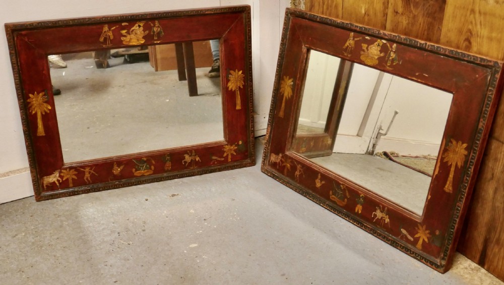 A Pair of Anglo-Indian Folk Art Painted Wall Mirrors  