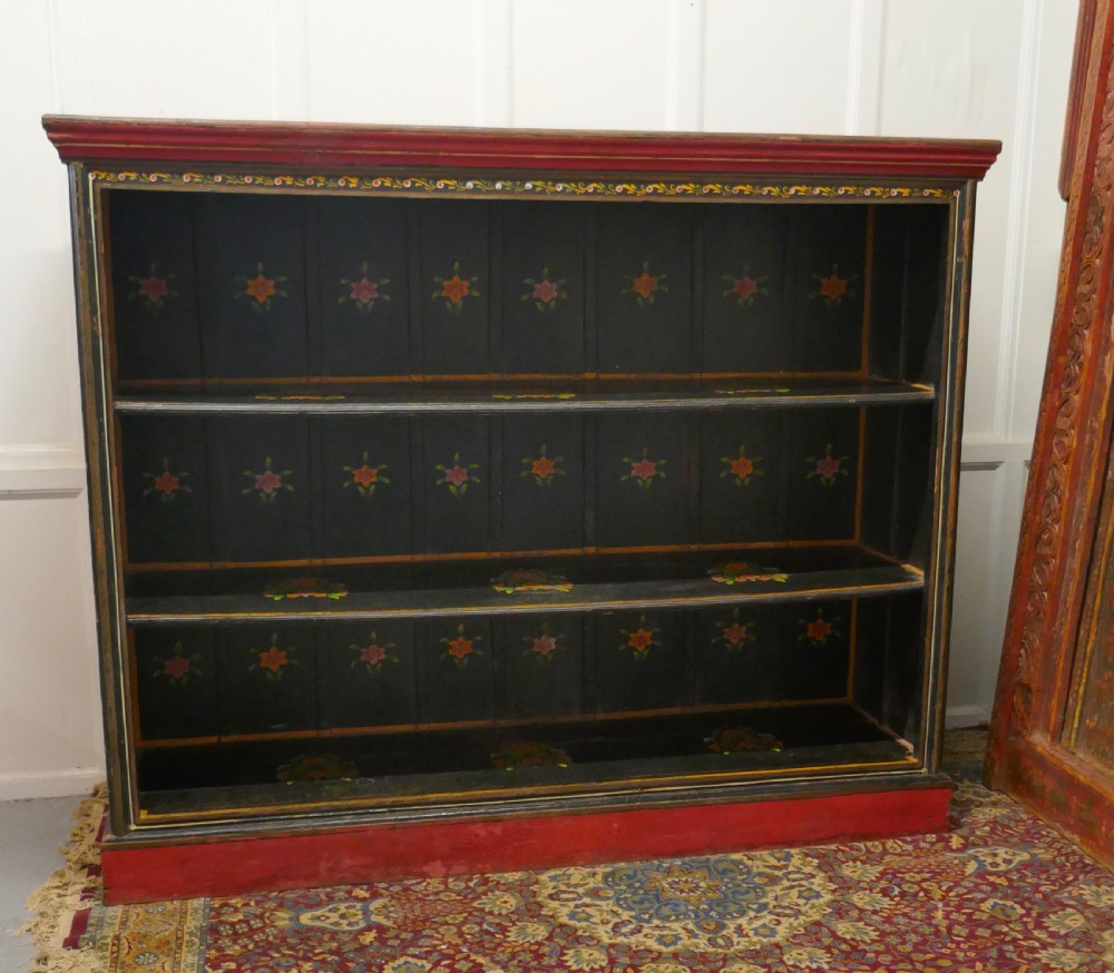 Large Folk Art  Painted Open Bookcase.