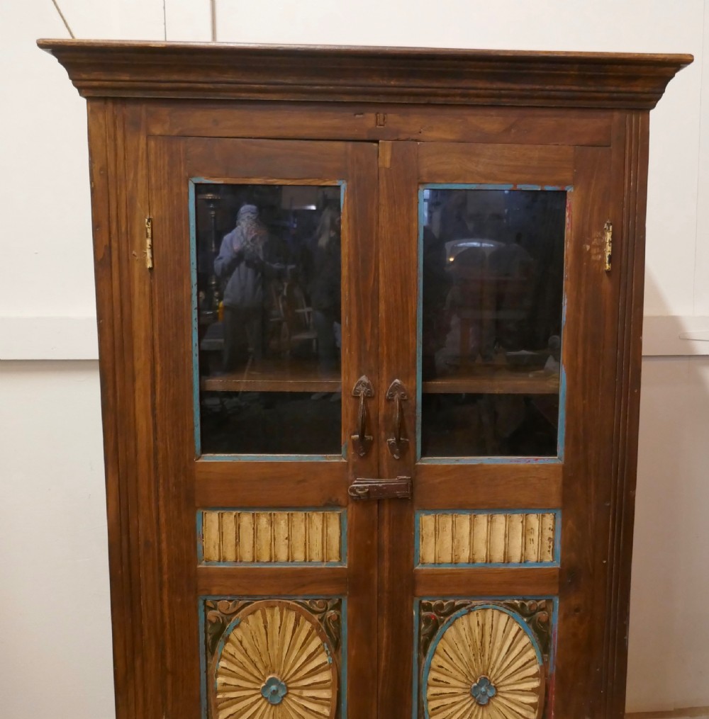 Glazed Folk Art Carved 2 Door Cupboard View IV