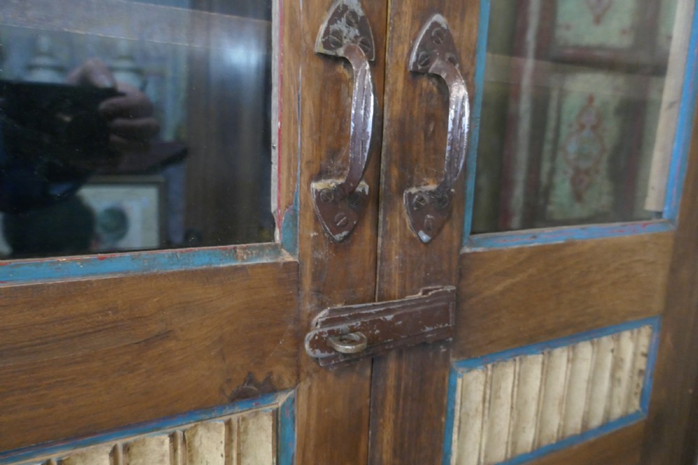 Glazed Folk Art Carved 2 Door Cupboard View IX