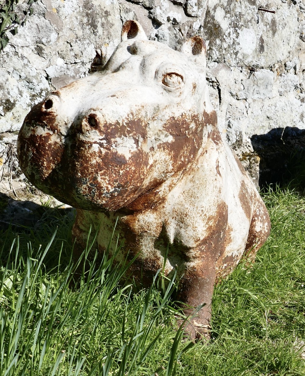 Large Outdoor Weathered Cast Iron Hippopotamus 
