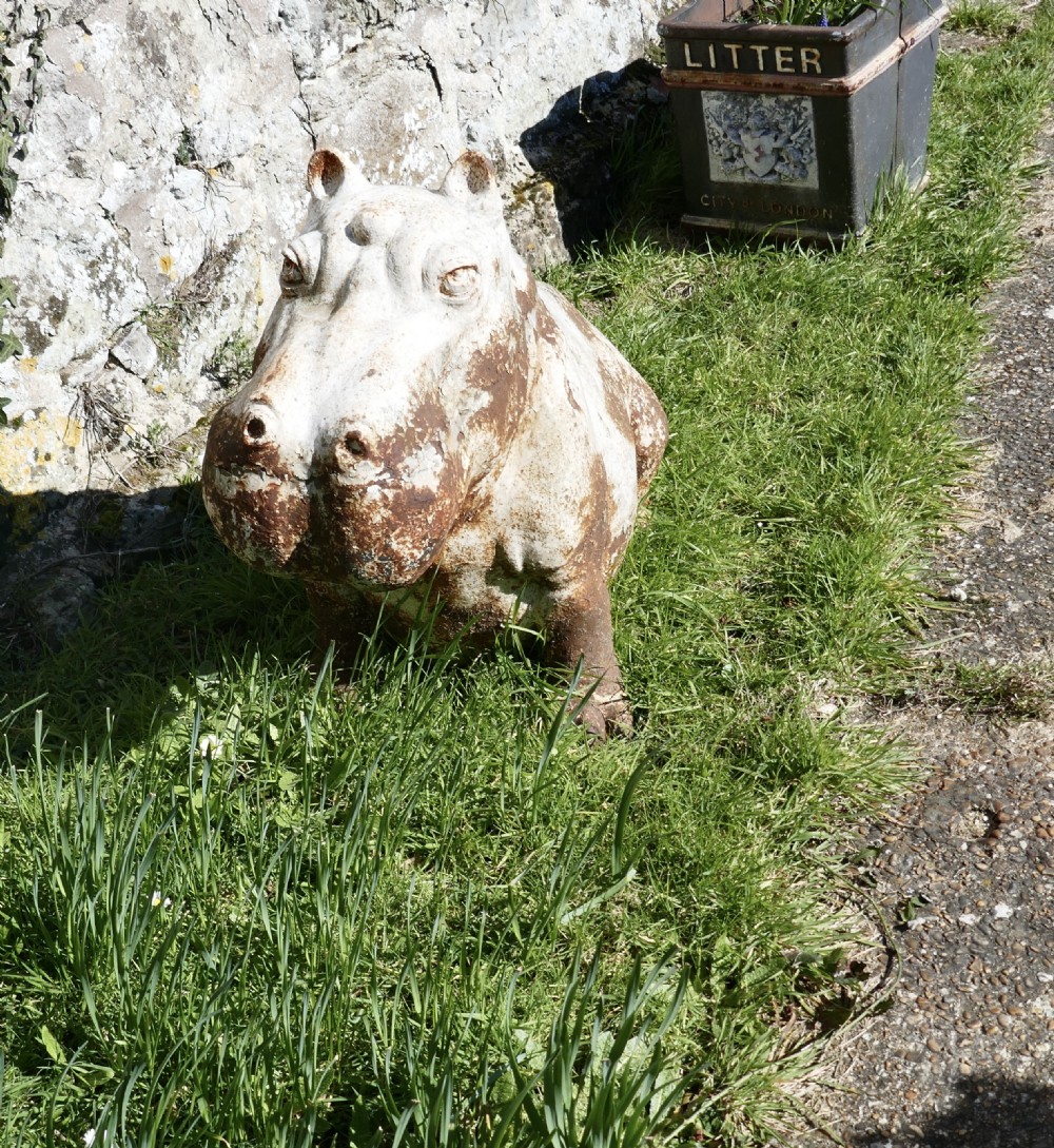 Large Outdoor Weathered Cast Iron Hippopotamus  View II