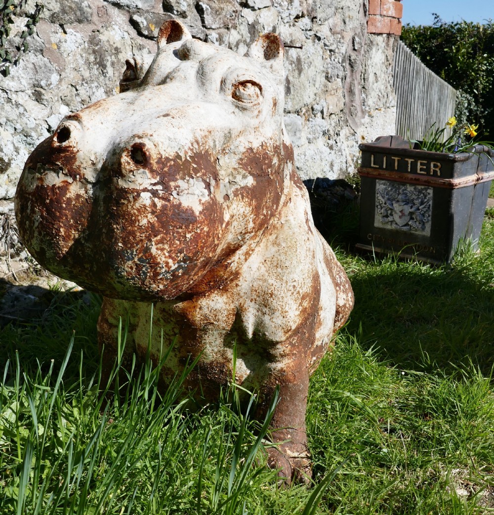Large Outdoor Weathered Cast Iron Hippopotamus  View VIII