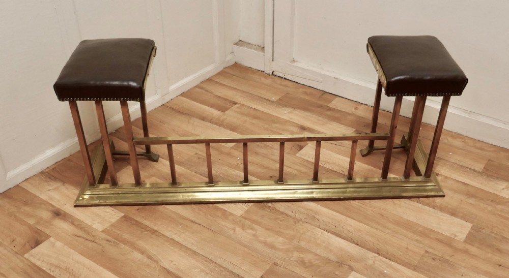 Dainty Art Deco Brass and Leather Club Fender View II