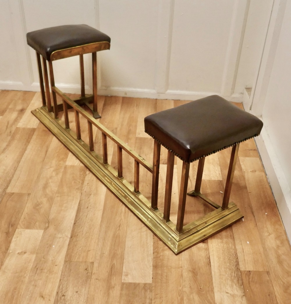 Dainty Art Deco Brass and Leather Club Fender View III