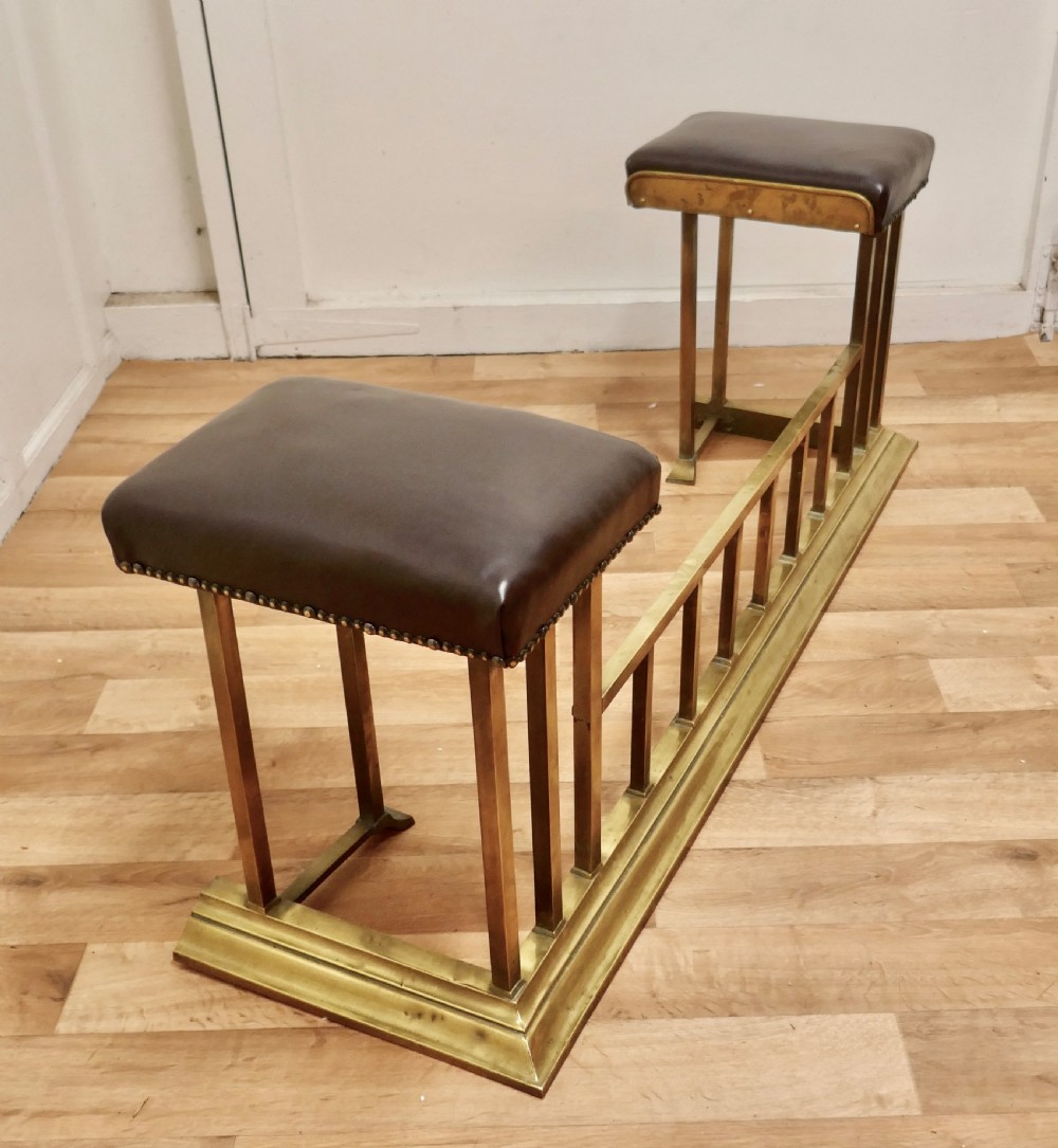 Dainty Art Deco Brass and Leather Club Fender View V