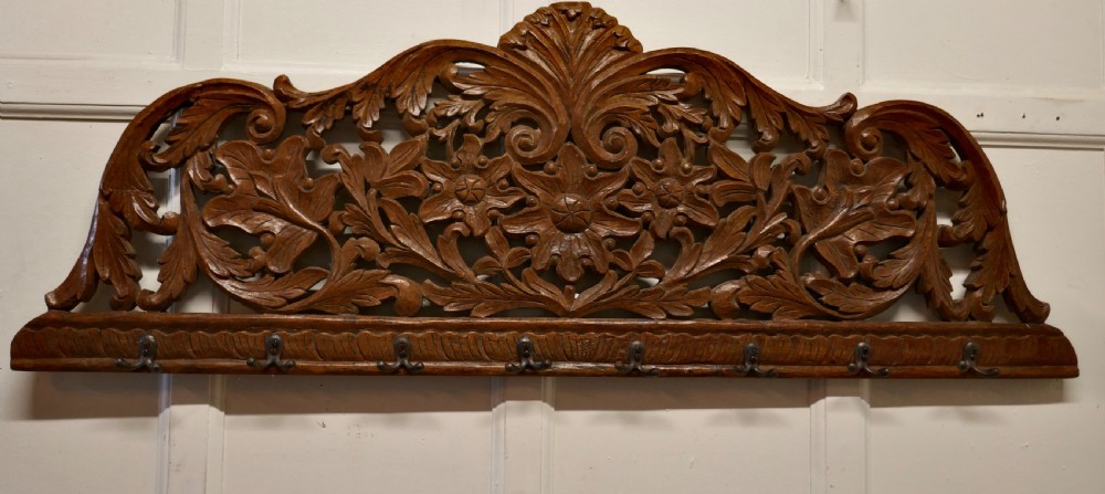 19th Century Carved Wall Hanging Coat Rack 