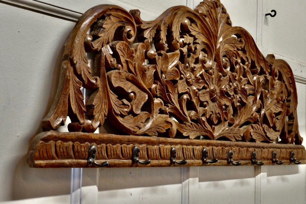 19th Century Carved Wall Hanging Coat Rack  View V