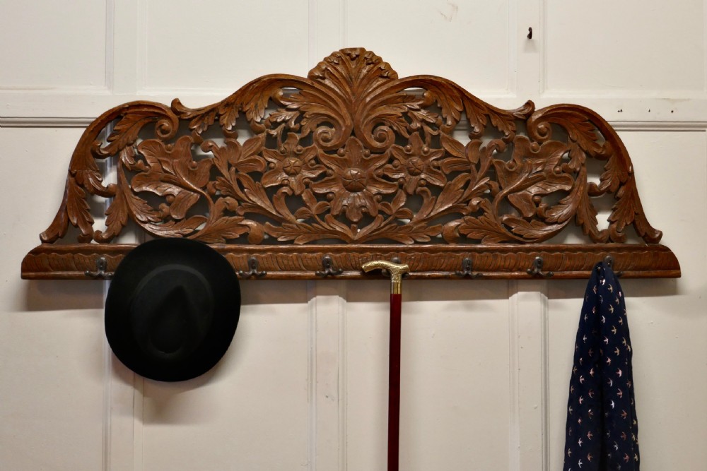 19th Century Carved Wall Hanging Coat Rack  View VI