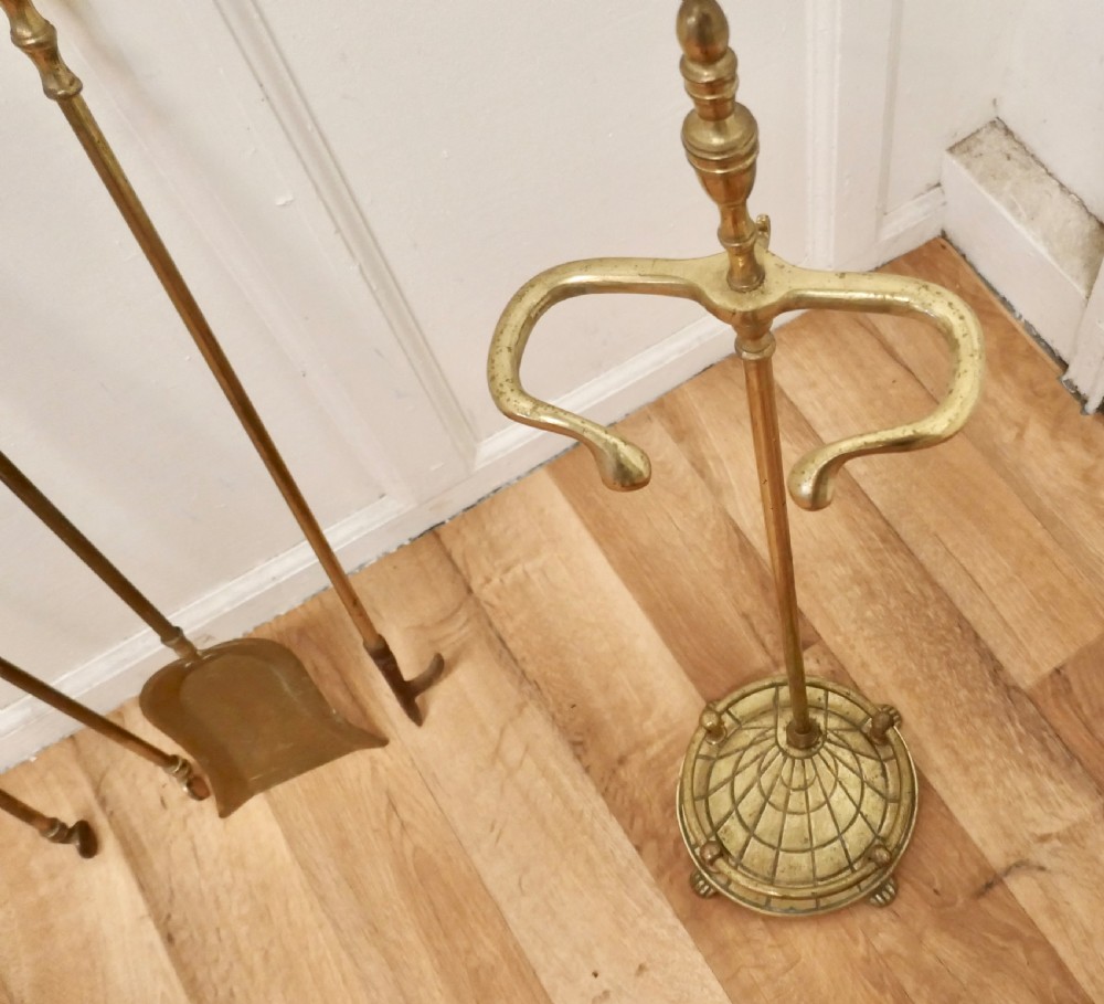 Attractive 19th Century Brass Fireside Companion Set, Fireside Tools View III