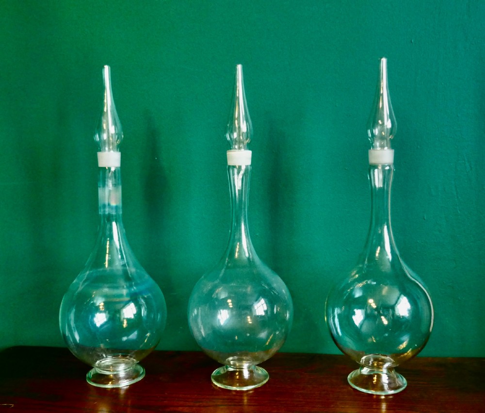 3 Very Large Antique Apothecary or Old Chemist Jars Shop Display  