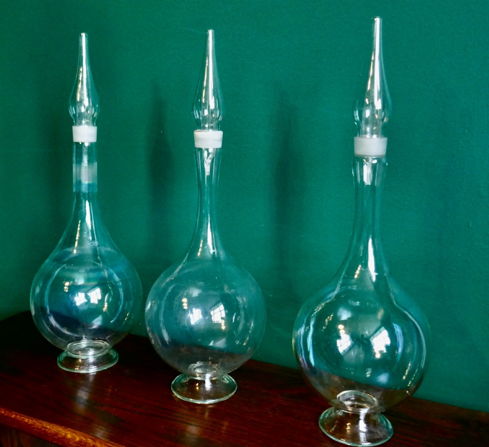 3 Very Large Antique Apothecary or Old Chemist Jars Shop Display   View III