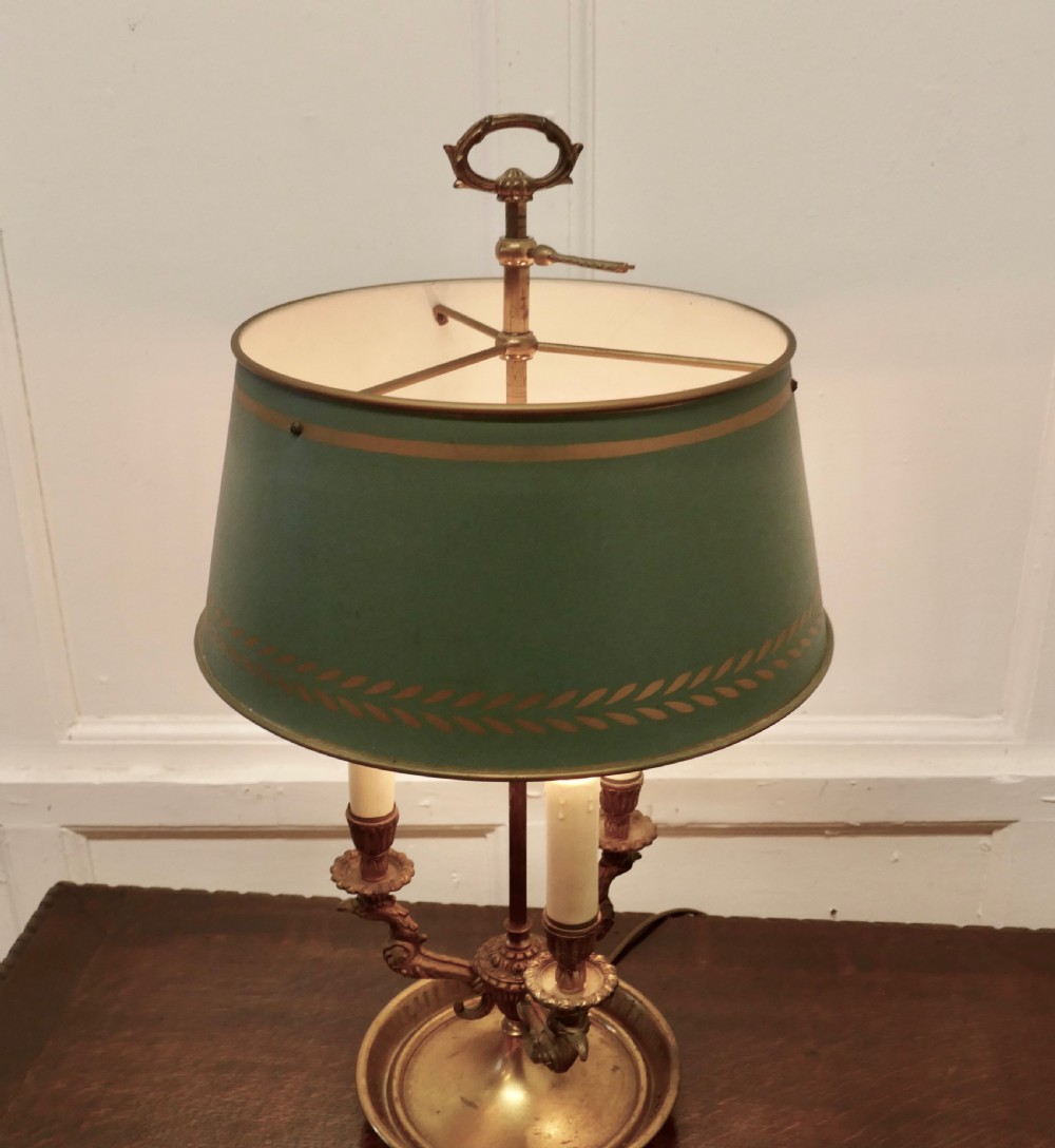 French Painted Toleware and Brass Triple Desk Lamp View V