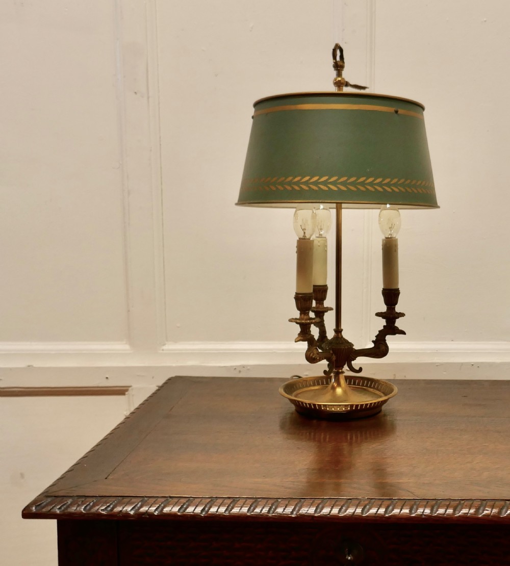 French Painted Toleware and Brass Triple Desk Lamp View X
