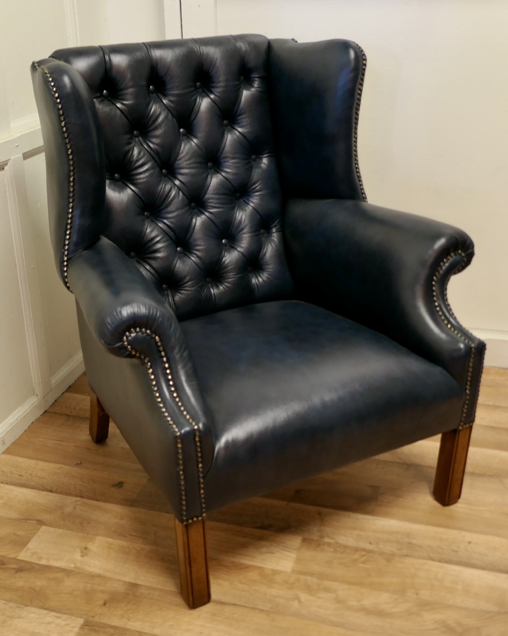 Wing Back Leather Chesterfield Library Chair 