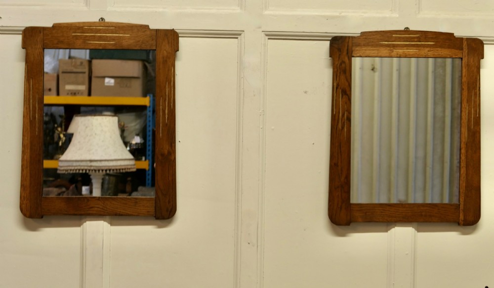Delightful Pair of French Art Deco Golden Oak Mirrors